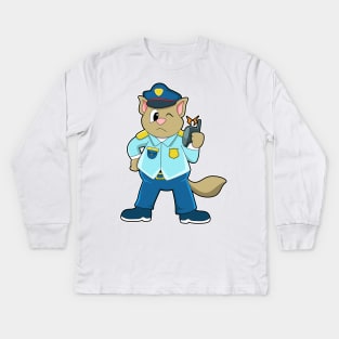 Tomcat as Police officer with Uniform & Microphone Kids Long Sleeve T-Shirt